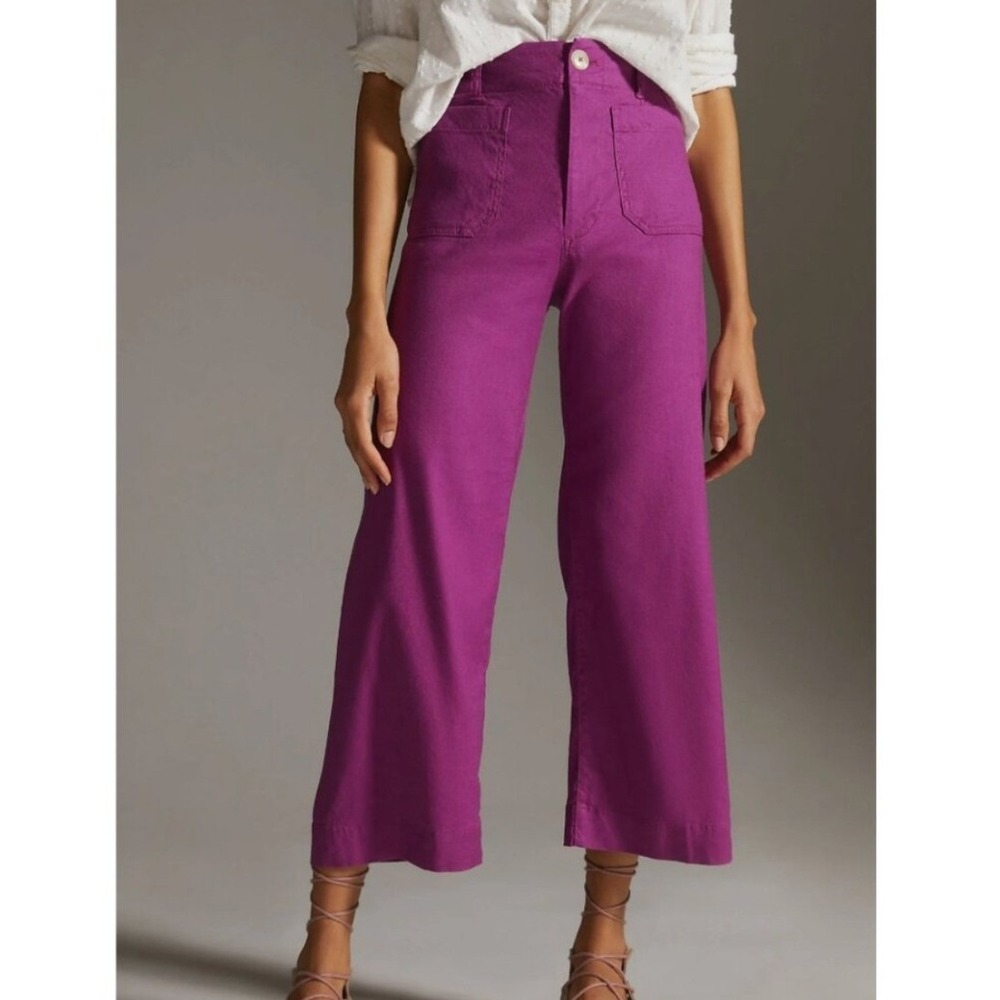 Maeve Wide-Leg Cropped Pants in Bright Magenta